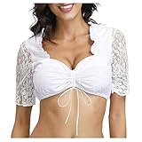 unilarinna Dirndlbluse Damen Flügelärmel Chiffon Dirndl Bluse | Mit V-Ausschnitt Zum Knöpfen...