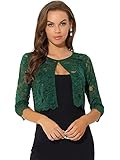 Allegra K Damen Elegant Cropped Cardigan Sheer Floral Lace Bolero Shrug, Grün, XS