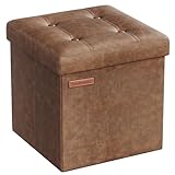 SONGMICS Sitzhocker 38 cm, Aufbewahrungsbox faltbar, Fußhocker mit Deckel, aus Kunstleder, bis 300...