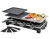 ROMMELSBACHER Raclette Grill RCS – 2 Wendegrillplatten, 1 Steingrillplatte, 8 Pfännchen, 8...
