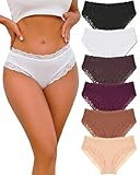 ALL OF ME 6er Pack Baumwolle Unterwäsche Damen Unterhosen Frauen Brazilian Slip Baumwoll Spitze...