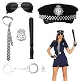UOCAI Polizei Kostüm Erwachsene, 6Pcs Polizei Kostüm Damen Herren mit Handschellen Polizeimütze...
