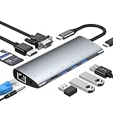 GIISSMO USB C Hub, Docking Station 11 in 1 mit 4K-HDMI, VGA, USB-C 100W PD, 4 USB-A, RJ45 Gigabit...