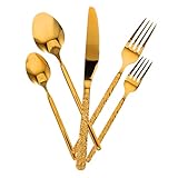 FONDOTIN Teiliges Besteckset mit Reliefmuster Retro Design Ergonomisch Geformt Glänzend Poliert...