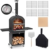 GOPLUS Outdoor Pizzaofen, tragbarer Pizza Ofen mit Rädern, Pizzastein, Schaufel, 2 Grillroste,...