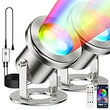 GUODDM LED-Teichlichter, 3 W Edelstahl-RGB-Unterwasserbrunnenlicht Mit 12 V-Transformator, IP68...