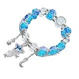 YCHUCH Glasperlen Armband Mit Stern Und Mond Charm Perlen Handkette Stilvolle Elastische Seil...
