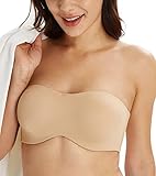Lemorosy Damen Ungepolstert Bandeau Bügel Trägerlos Große Größen T-Shirt-BH(Beige,75E)