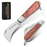 WORKPRO Klappbares Elektriker Messer mit Gebogene Edelstahl-Klinge, Polierter Holzgriff, Verstärkte...