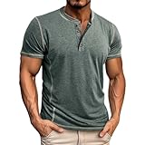 T-Shirts für Herren, UK-Heinry-Kragen, kurzärmelig, Vintage-Stil, Herren-T-Shirts, Knopfleiste,...