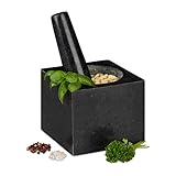 Relaxdays Granit Mörser mit Stößel, eckig, langlebig, Gewürze, Kräuter, 9,5x11x11cm, 250 ml,...