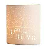 GILDE Deko Lampe Tischleuchte - Motiv: Kirche - aus Porzellan weiß - Fassung E 14, max 40 Watt -...