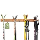 CRID Ski Wandhalterung für 4 Paar Ski inkl. Skistöcke und Equipment - Robustes Eichenholz -...