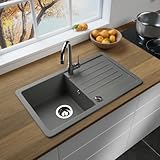 LINDBERGH® Granit Spüle + kompl. Siphon und Imprägnierung mit Abtropffläche, Einbauspüle...