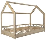 Velinda Kinderbett Hausbett Spielbett Abenteuerbett Naturholz + Absturzsicherung 160x80