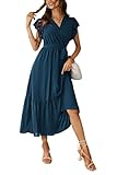 Awemeal Kleid Damen Sommer Elegant V-Ausschnitt Kurzarm Lang Sommerkleid Boho Blumenkleid mit...