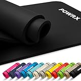 POWRX Gymnastikmatte I Yogamatte (Schwarz, 190 x 80 x 1,5 cm) Inklusive Tragegurt + Tasche + Free...