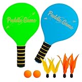 INPODAK Beach Ball Spiel Set,Strandball Schlägerset für Kinder,2 Schläger, 4 Federbälle, 2...
