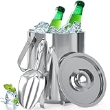 Eiswürfelbehälter mit Deckel, Schaufel, und Zange 100% bpa frei aus Edelstahl - Eiswürfelkühler,...