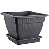 BURI XXL Pflanzkübel Blumentopf 60x60x42,5 cm mit Wasserspeicher und Untersetzer - 70 Liter...