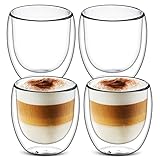 4x 250ml Doppelwandige Gläser, Latte Cups, Cappuccino Tassen, Eiskaffeetassen, doppelwandige...