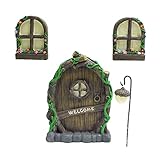 Toaboa 5 Set Feentür Garten aus Harz Feengarten Tür mit Fenster- und Modelllampe, Elfentür Im...
