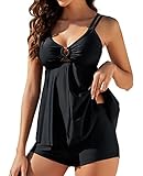 Genfien Tankini Damen Bauchweg Bademode Set Zweiteilig Push up Bademoden Bauchweg Tankini Set mit...