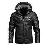 Generisch Motorradjacke Herren Leder Lederjacke mit Kapuze Winter Fleecejacke Gefüttert Sweatjacke...