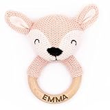 Geschenkfreude Personalisierter Beißring für Baby aus Holz - Greifling personalisiert mit Name -...