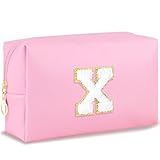 URSKYTOUS Initial adrette Make-up-Tasche für Damen, Reise-Kosmetiktasche, niedlich, rosa,...