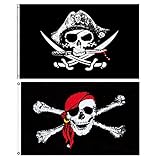 Vsosfiza 2 Stück Jolly Roger Piraten Flagge Schädel Flagge,Piraten Party Dekorationen - 90x150cm