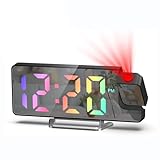 Nircho Wecker Mit Projektion, 7.4' RGB-Farben-Digitalanzeige LED-Spiegeluhr, Projektionswecker mit...