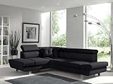 Bestmobilier Lisbona – Ecksofa Links mit Schlaffunktion – 5-Sitzer – mit Kopfstützen Schwarz