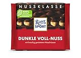 RITTER SPORT Dunkle Voll-Nuss 100 g, ganze Haselnüsse in einer dunklen Tafelschokolade,...