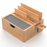 Pezin & Hulin Bambus-Ladestation mit gefütterter Ablage und Schublade für Handy, Tablet