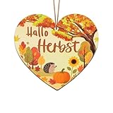Herbstdeko zum Aufhängen, Hallo Herbst Holz Deko Hänger, Herbstdeko Bunte Bemalt Fensterhänger,...