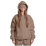 Hoodie Damen Oversize mit Augenmaske Kapuzenpullover Sweatshirt mit Kapuze Einfarbig Winter Pullover...