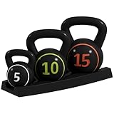 HOMCOM Kettlebell, 2,2kg, 4,5kg, 6,8kg Kugelhantel, 3er Set Kugelgewicht für Gymnastik,...