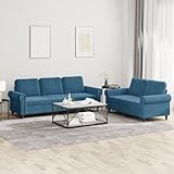 Qnhdfrt 2-TLG. Samt Schlafsofa Garnitur Blau 152+212 cm Modernes Design mit dick gepolsterten Kissen...