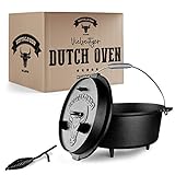 BUFFALO BBQ eingebrannter Dutch Oven - gusseiserner Feuertopf mit 7,5 L Fassungsvermögen - inkl....
