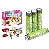 PLAYMOBIL Dollhouse Wohnzimmer, mit Lichteffekt, 4+ Jahre, & AAA Akkus Amazon Basics 4 Stück,...