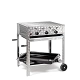 Gasgrill-Kombibräter 11kW 3-flammiger Edelstahl-Brenner fahrbar mit Grillrost und emaillierter...