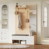 Merax Garderobenset Wandgarderobe, Kompaktgarderobe, Flurgarderoben Set mit Gepolsterte Schuhbank,...