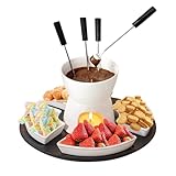 Bocguy Schokofondue Keramik, Schokobrunnen Set mit 4 Gabeln & 4 Keramiktellern & 1 Tablett,...