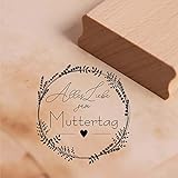 Motivstempel Alles Liebe zum Muttertag - Vintage Kranz Herz Stempel Holzstempel Mama 47 x 48 mm