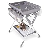 COSTWAY 3 in 1 Wickeltisch klappbar, mobile Wickelkommode mit Rollen, Wickelstation...