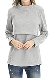 Smallshow Damen Fleece Stilloberteile Winter Langarm Stillkleidung für Stillen M Light Grey