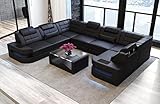 Sofa Dreams Wohnlandschaft Como U Form Ledersofa (Langer Schenkel Links, Black)