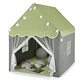 COSTWAY Kinderspielhaus mit Sternenlichter, Prinzessin Prinzess Kinderzelt mit Fenster & Matte,...