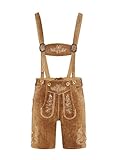 Gloria Herren Trachten Lederhose Kurz mit Träger, Gr. 52, Hellbraun